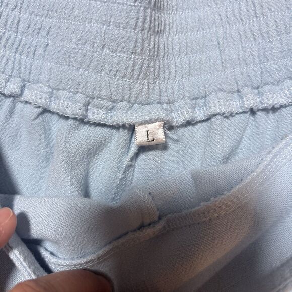 Women Linen Blend Wide Leg Crop Pants  Stretch Waist Coastal Lounge Travel Chic - Picture 7 of 8